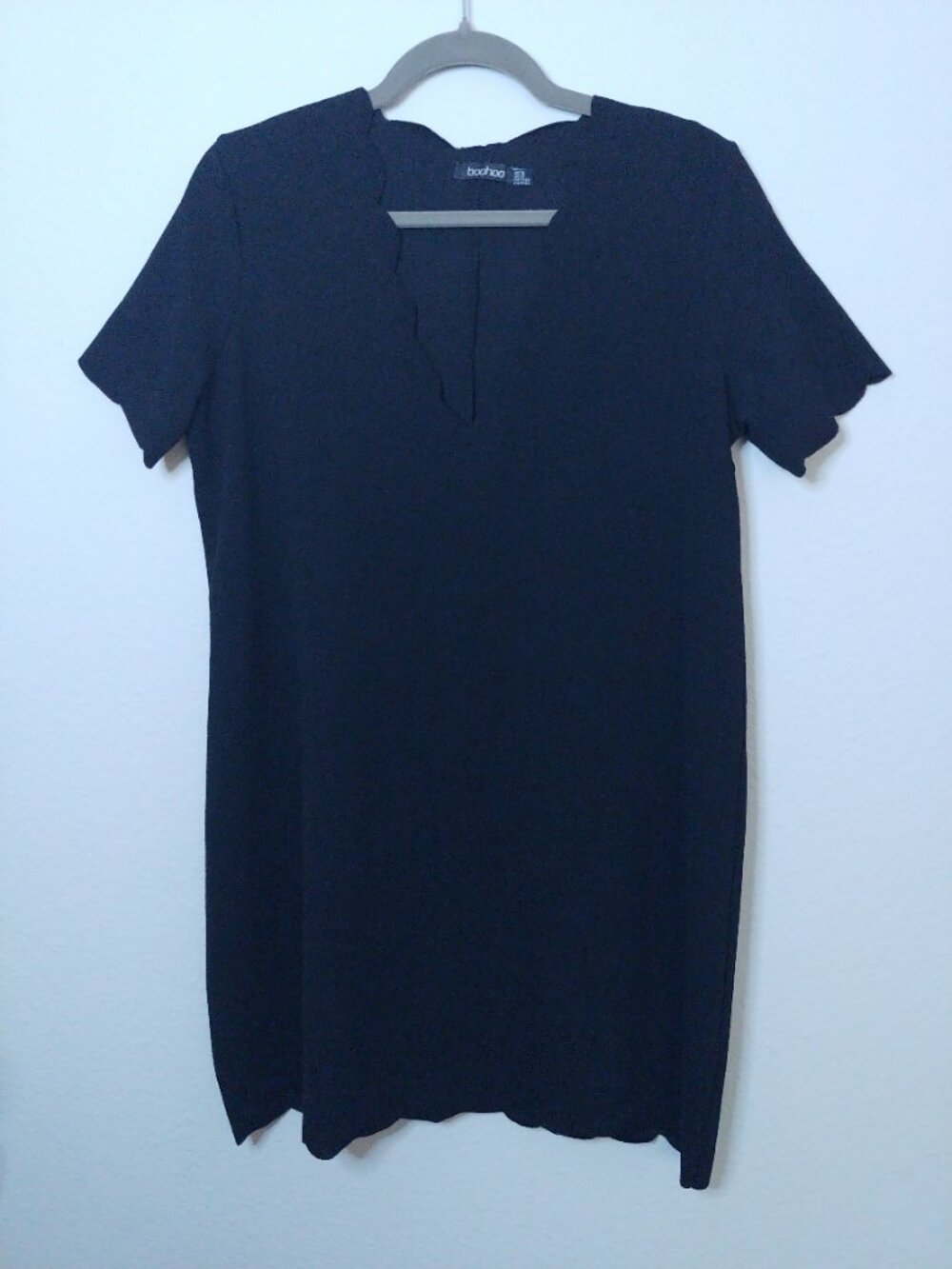 Boohoo Black Scalloped Shift Dress